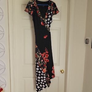 Sangria Black Floral Asymmetrical Dress